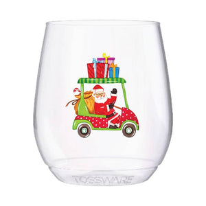 Golf Cart Santa Clear Plastic Stemless Wine Glass