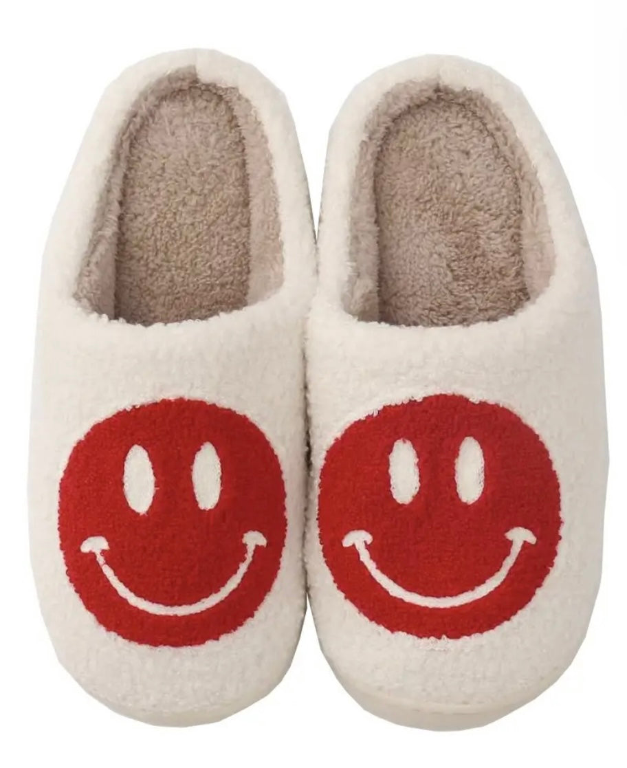 Preppy Smiley Face Cozy Slippers US Size 5-7 / Red