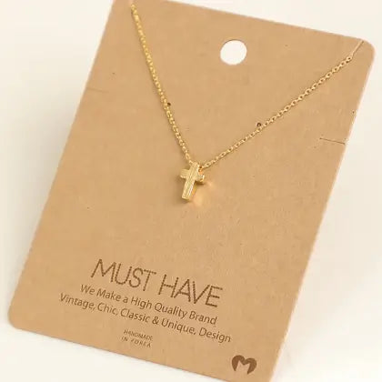 Brushed Gold Mini Cross Necklace