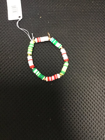 Red Pink and Green Beaded Bracelet