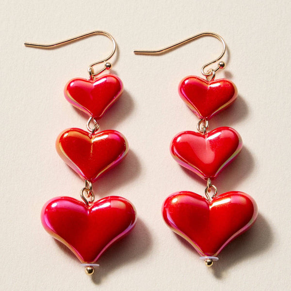 Pink Triple Heart Drop Earrings