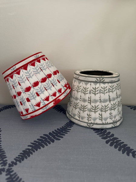 Pleated Block Print Lampshade for Cordless Lamp - Claire Poppy