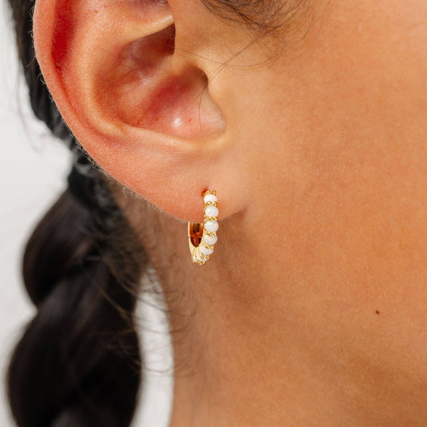Opal Hoop Earrings - Hypoallergenic, Flat Back, Girl Gift: Pair