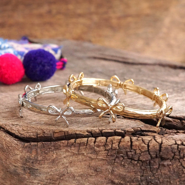 Bow Bangle Bracelet - Gold Silver Tone: Gold Tone