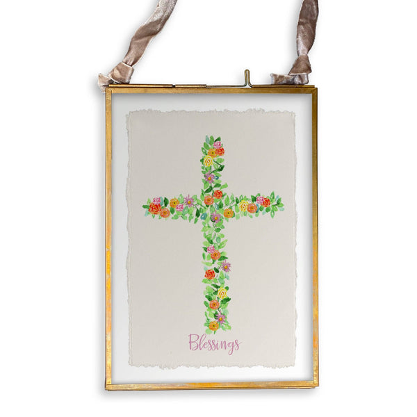 Cross with Flowers: Remove Words / Dishtowel / -