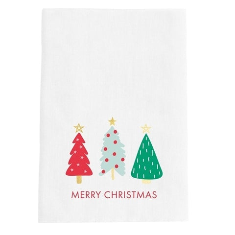 Embroidered Christmas Trees Tea Towel