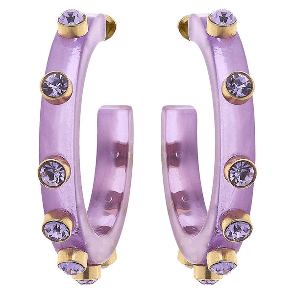 Renee Resin and Rhinestone Hoop Earrings: Yellow