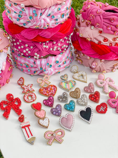 Audrey Velvet Heart Earrings | Pink