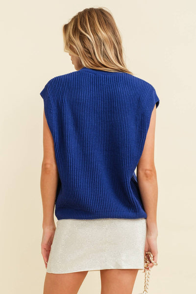 'GAMEDAY" EMBROIDERED SLEEVELESS SWEATER VEST: Royal Blue