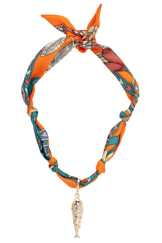Sardine Scarf Necklace in Orange & Teal