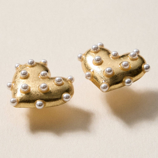 Pearl Studded Heart Earrings