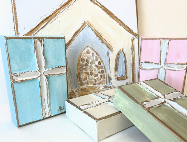 Pearl Cross  Pink / 4x6 wood block