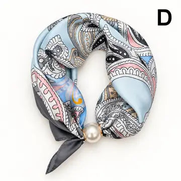 Small Silk Scarf and Pearl Clasp Necklace