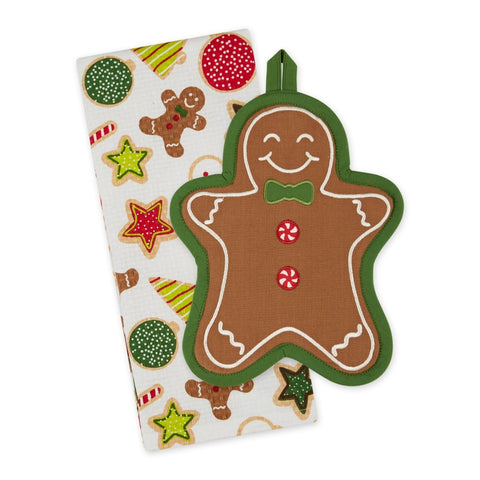 Gingerbread Man Potholder and Dish Towel Gift Set