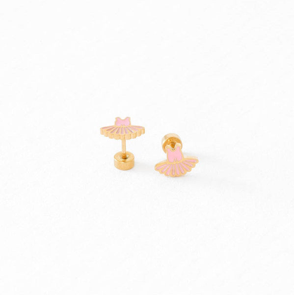 Ballet Tutu Stud Earrings - Hypoallergenic, Flat Back, Girl: Pair