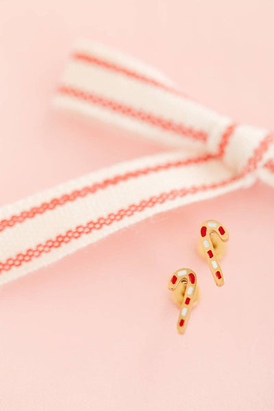 Candy Cane Stud Earrings - Hypoallergenic, Flat Back, Girl : Pair