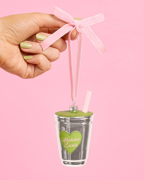 Matcha Latte Ornament | christmas, matcha, pink, glitter