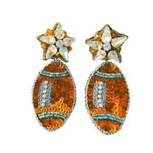 Orange Sequined Football Earrings