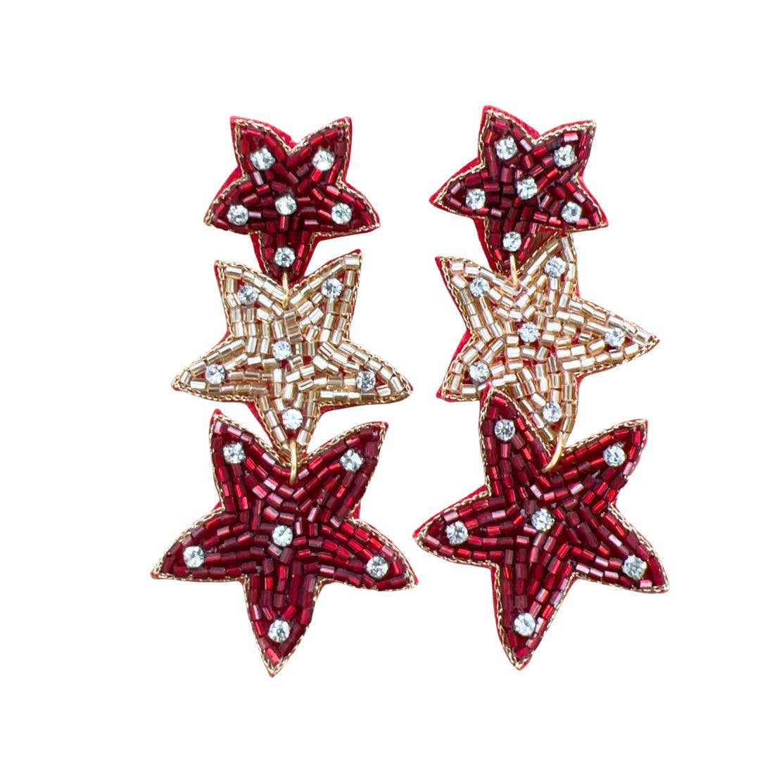 Maroon/Gold Star Earrings