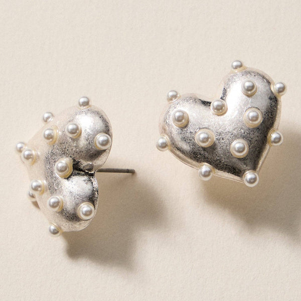Pearl Studded Heart Earrings
