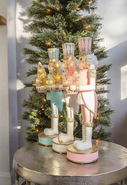 Blue Nutcracker with LED Tree-15"H