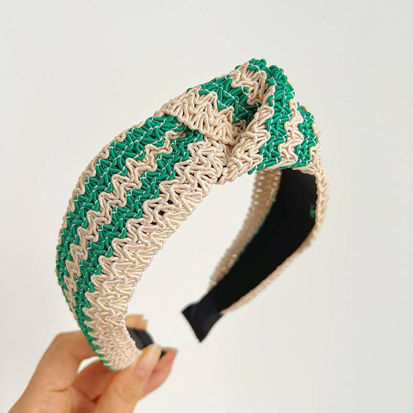 Two Tone Woven Straw Wide Knot Headband: Assorted