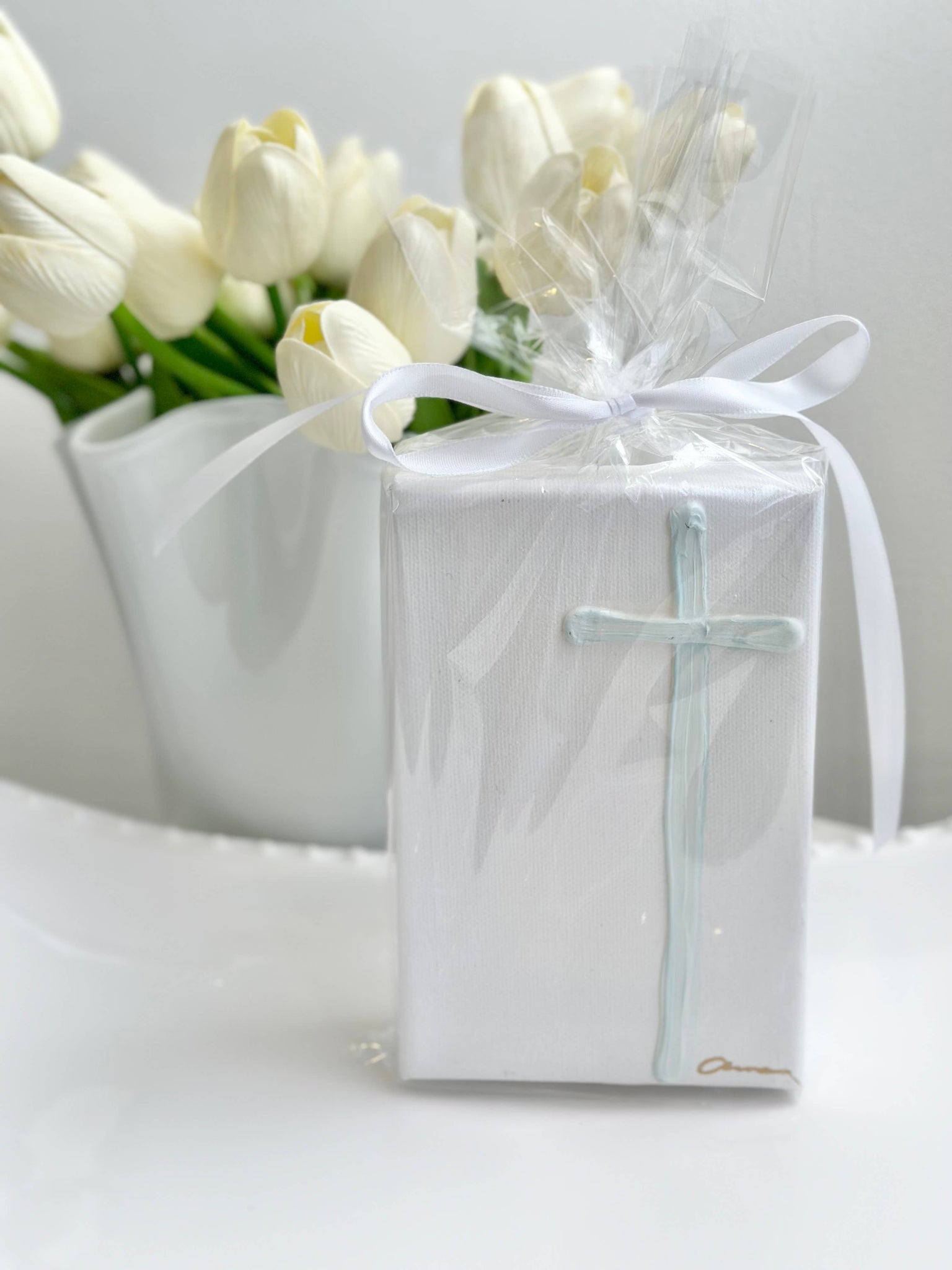 Textured Blue Cross on Canvas 4x6