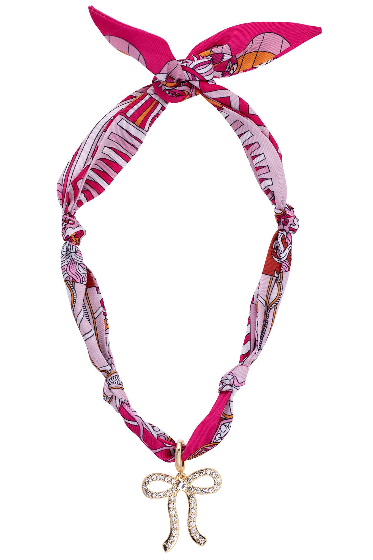 Bow Scarf Necklace in Fuchsia/Orange/White