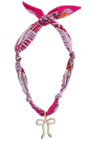 Bow Scarf Necklace in Fuchsia/Orange/White