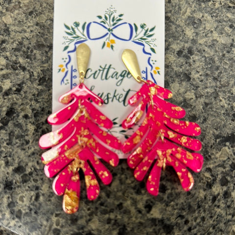 Pink gold speck leaf earrings