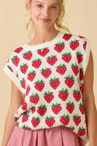 Strawberry Oversized Sleeveless Sweater Knit Top: IVORY