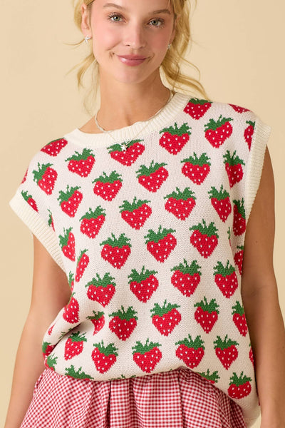 Strawberry Oversized Sleeveless Sweater Knit Top: NAVY