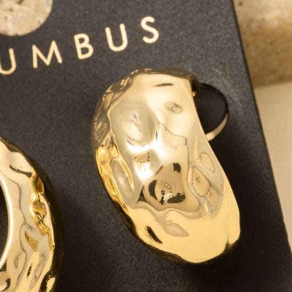 Gold Dipped Warped Wide Hoop Earrings: GOLD