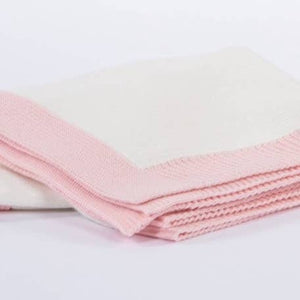 White Cotton Baby Blanket with Pink Trim