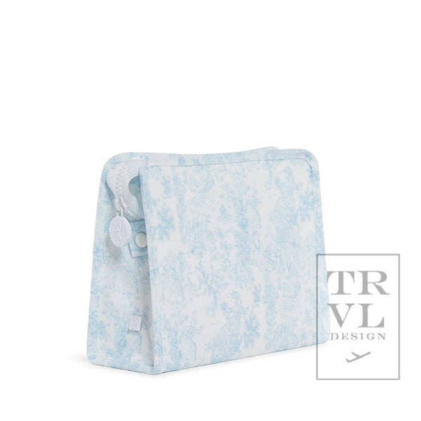 Roadie Medium - Bunny Toile Blue Zip Pouch *new!