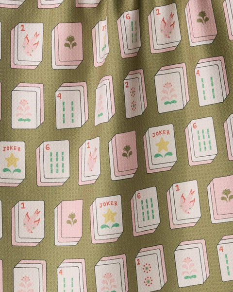 Flower Tiles Tea Towel - Mahjong: Pink