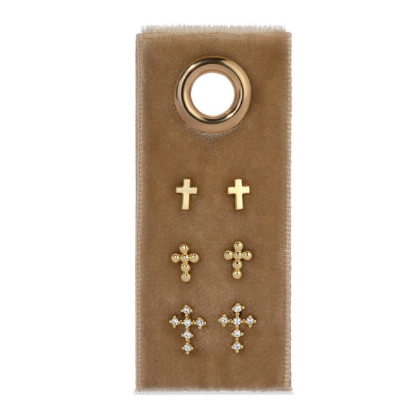 Multi Cross Velvet Set/3 Stud Gift Set: Gold