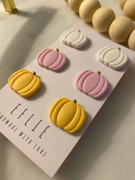 Pastel Pumpkin Clay Stud Earrings Trio for Fall/Halloween