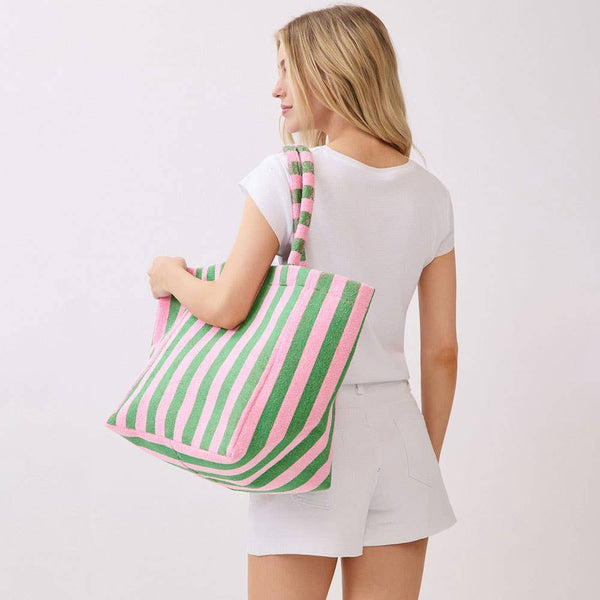 Striped Terry Tote Bag: Pink