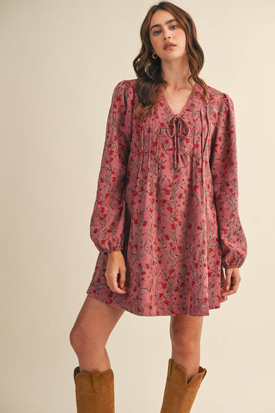 FLORAL CORDUROY MINI DRESS MDR4409: Orchid Multi Floral