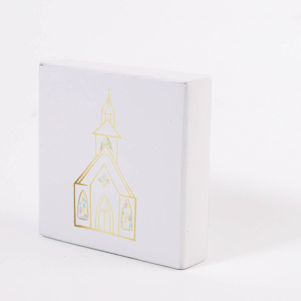 Church Block Art   White/Multi   4x4x1