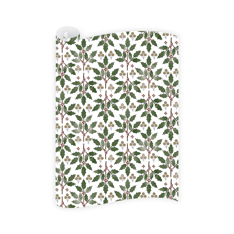 Holly Stencil Wrapping Paper Roll