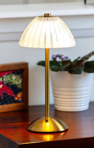 Fancy Shade LED Table Light - Gold/White - 12"H