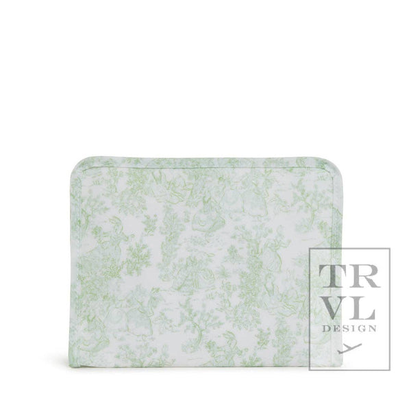 Roadie Medium - Bunny Toile Green Zip Pouch *new!