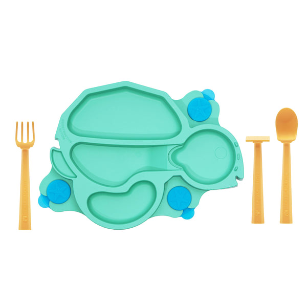 Turtle Suction Plate and Training Utensils: Green Turtle Plate