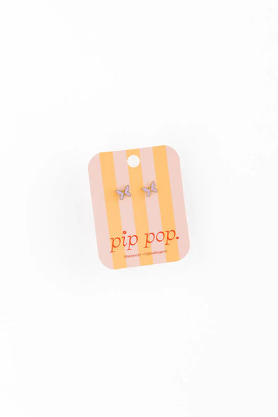Enamel Butterfly Stud Earrings - Hypoallergenic, Flat Back: Blush
