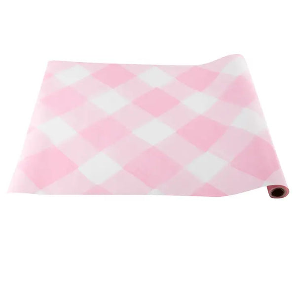Pink Gingham Paper Table Runner