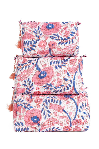 Quilted Makeup/Toiletry Bag Pink & Blue
