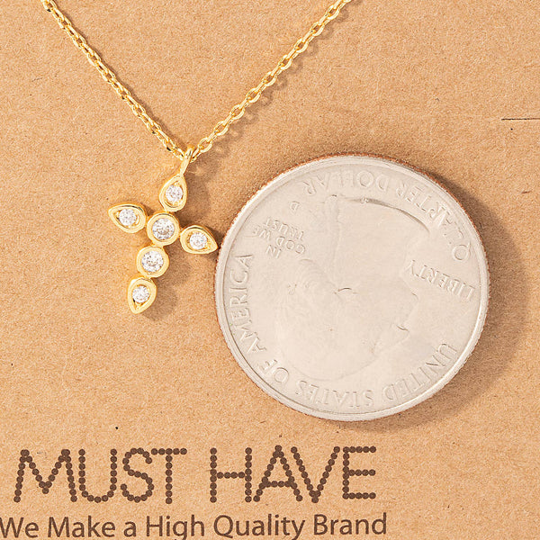 Rhinestone Cross Pendant Necklace: Rose Gold