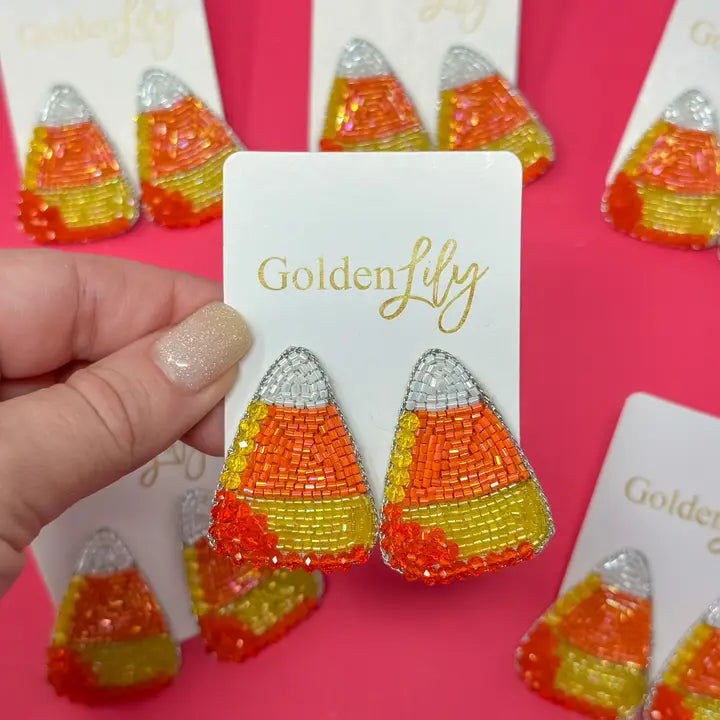 Orange Beaded Candy Corn Earrings